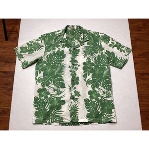 Men's Hawaiian Shirt Royal Creations Hibiscus Panel Green Poly Cotton Large